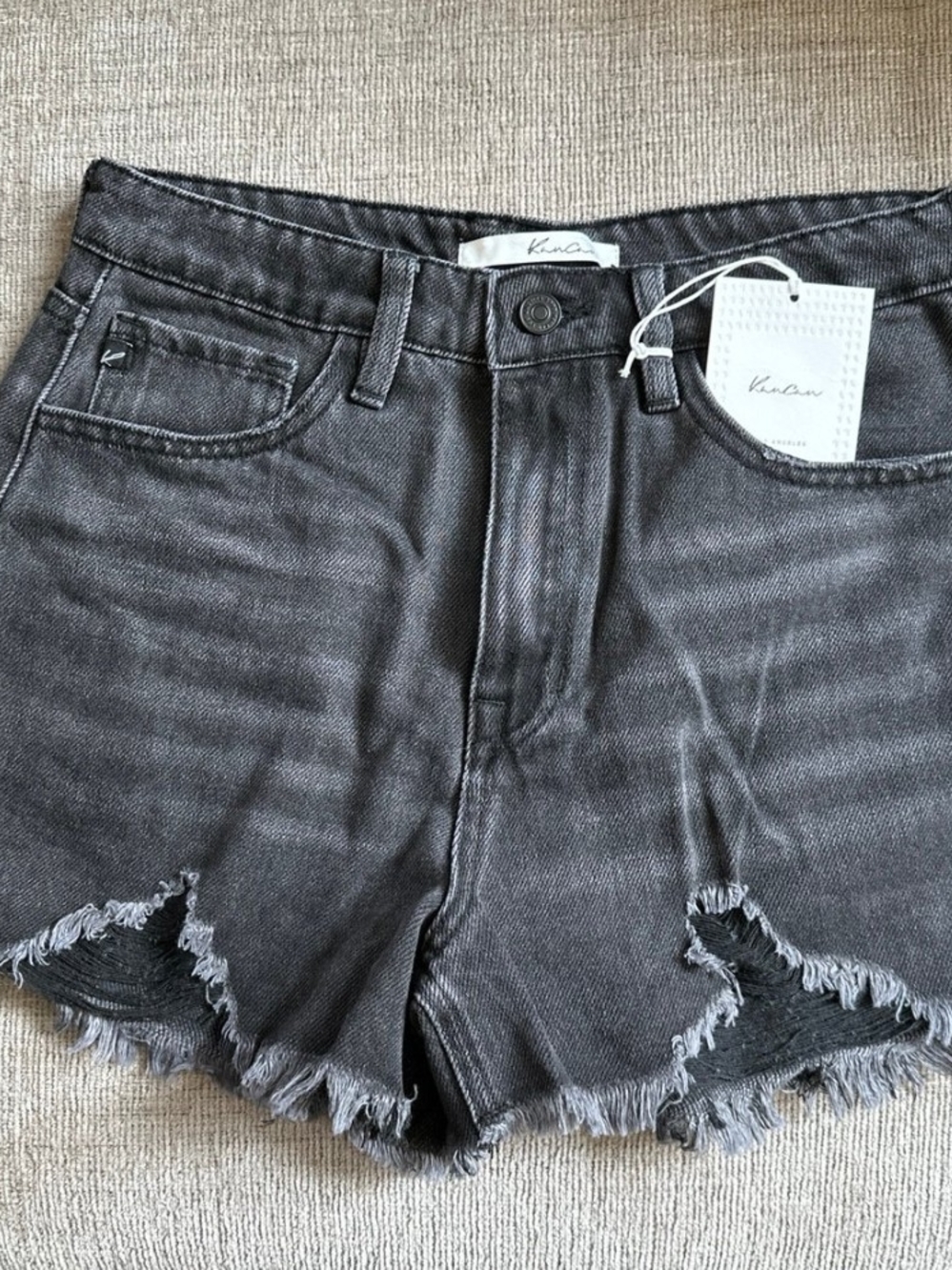 KanCan Washed Black Frayed Hem Jean Shorts